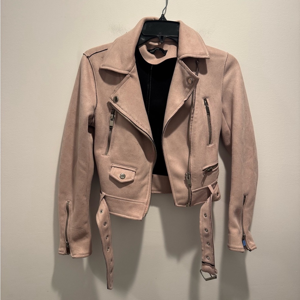 Zara Blush Pink Suede Moto Jacket